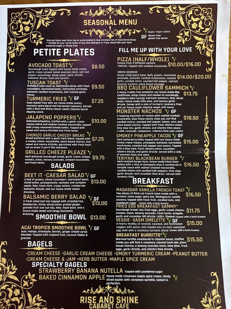 Rise And Shine Cabaret Cafe Menu image 3